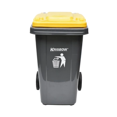 Gambar Krisbow 100 Ltr Tempat Sampah Plastik Outdoor Dengan Roda - Abu-abu / Kuning