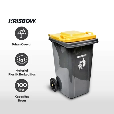 Gambar Krisbow 100 Ltr Tempat Sampah Plastik Outdoor Dengan Roda - Abu-abu / Kuning