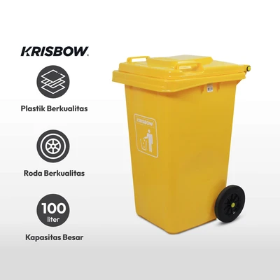 Gambar Krisbow 100 Ltr Tempat Sampah Plastik Outdoor Dengan Roda Kuning