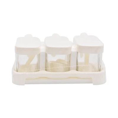 Gambar Krischef Set 3 Pcs Tempat Bumbu Square - Putih Ivory