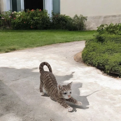 Gambar Kris Garden Patung Taman Scretching Cat - Abu Abu
