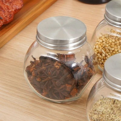 Gambar Elemental Kitchen Sheila Tempat Bumbu Dapur Kaca Set 4 Pcs Transparan - Silver
