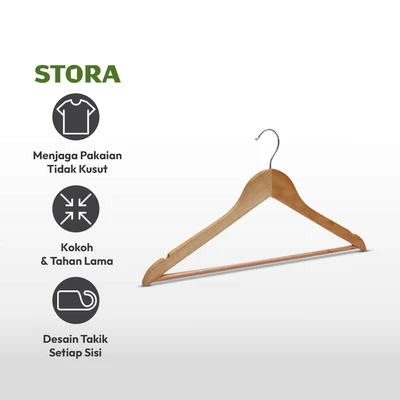 Gambar Stora Hanger Baju Kayu & PVC Tube 44.5 cm Set 8 pcs - Cokelat Muda