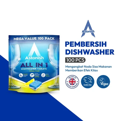 Gambar Astonish Lemon Fresh Tablet Pembersih Dishwasher All In 1 Set 100 Pcs - Biru