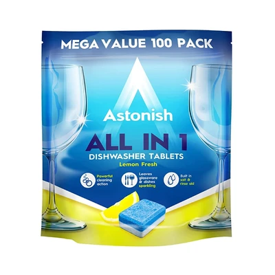 Gambar Astonish Lemon Fresh Tablet Pembersih Dishwasher All In 1 Set 100 Pcs - Biru