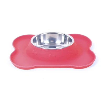 Gambar Pet Kingdom Ukuran M Mangkuk Anjing Slow Bone Shape Silikon - Merah