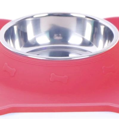 Gambar Pet Kingdom Ukuran M Mangkuk Anjing Slow Bone Shape Silikon - Merah
