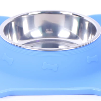 Gambar Pet Kingdom Ukuran M Mangkuk Anjing Slow Bone Shape Silikon - Biru