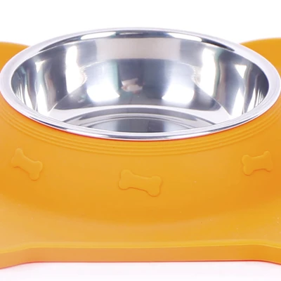 Gambar Pet Kingdom Ukuran M Mangkuk Anjing Slow Bone Shape Silikon - Oranye