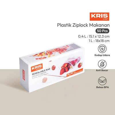 Gambar Krischef Plastik Ziplock Makanan Double Zipper Set 50 Pcs Transparan