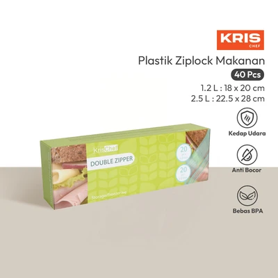 Gambar Krischef Plastik Ziplock Makanan Double Zipper Set 40 Pcs Transparan