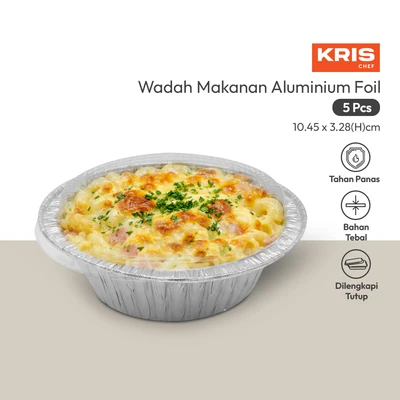 Gambar Krischef Wadah Makanan Aluminium Foil Round 10.4 cm Set 5 Pcs - Silver
