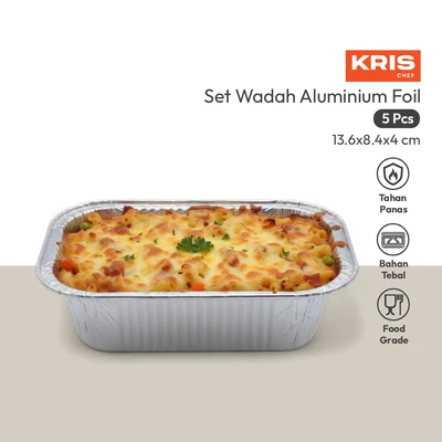 Gambar Krischef Wadah Makanan Aluminium Foil 13.6x8.4 cm Set 5 Pcs - Silver