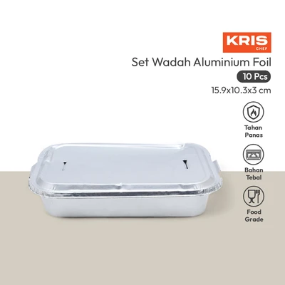 Gambar Krischef Wadah Makanan Aluminium Foil 15.9x10.3 cm Set 10 Pcs - Silver