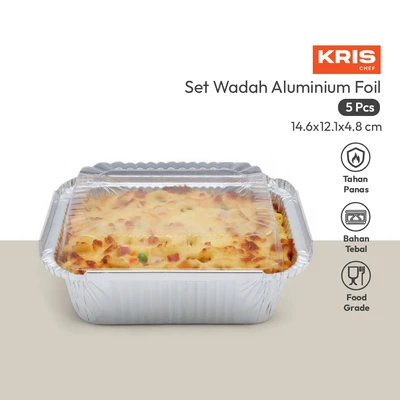 Gambar Krischef Wadah Makanan Aluminium Foil 14.6x12.1 cm Set 5 Pcs - Silver