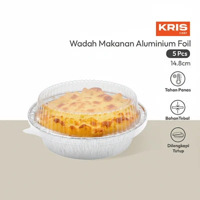 Gambar Krischef Wadah Makanan Aluminium Foil Round 14.8 cm Set 5 Pcs - Silver