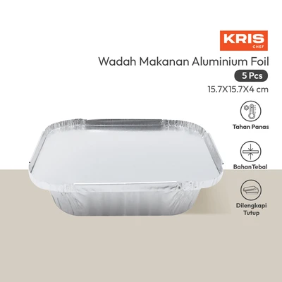Gambar Krischef Wadah Makanan Aluminium Foil 15.7 cm Set 5 Pcs - Silver