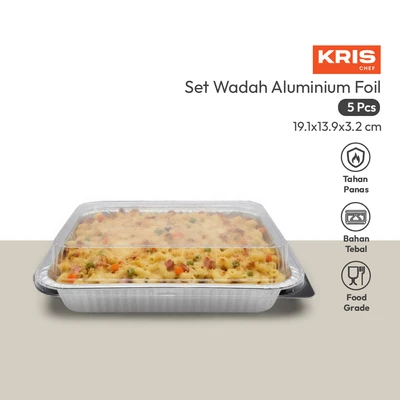 Gambar Krischef Wadah Makanan Aluminum Foil 19.1x13.9 cm Set 5 Pcs - Silver