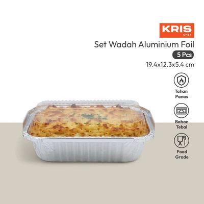 Gambar Krischef Wadah Makanan Aluminium Foil 19.4x12.3 cm Set 5 Pcs - Silver