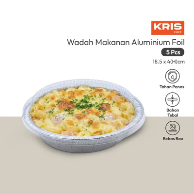 Gambar Krischef Wadah Makanan Alumunium Foil Round 18.5 cm Set 5 Pcs - Silver