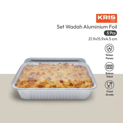 Gambar Krischef Wadah Makanan Aluminium Foil 21.9x15.9 cm Set 5 Pcs - Silver