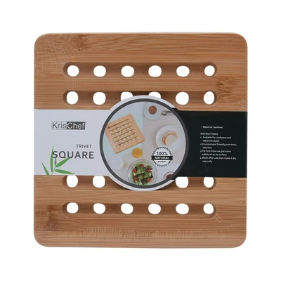 Gambar Kris Trivet Tatakan Alat Makan Bambu Square 18x18 cm - Cokelat