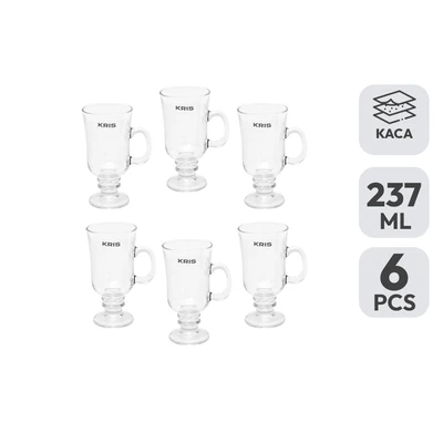 Gambar Kris Iris Gelas Kopi Kaca 237 ml Set 6 Pcs Transparan