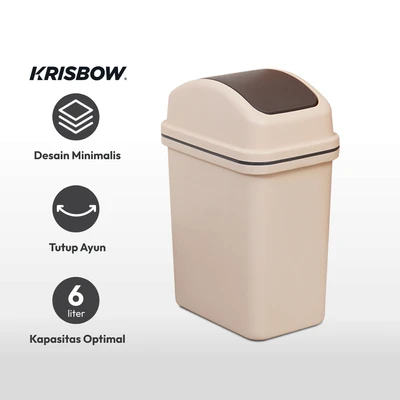 Gambar Krisbow Tempat Sampah Tutup Swing Plastik 6 Liter - Krem Beige