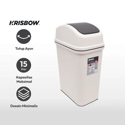 Gambar Krisbow Tempat Sampah Tutup Swing Plastik 15 Liter - Krem Beige
