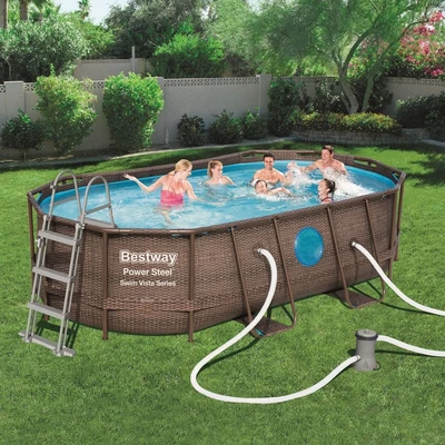 Gambar Bestway Power Steel Oval Kolam Renang 427x250x100 cm - Cokelat