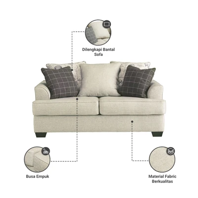 Gambar Ashley Velletri Sofa Fabric 2 Seater - Abu Abu Muda