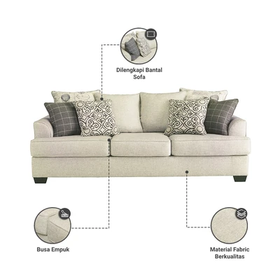 Gambar Ashley Velletri Sofa Fabric 3 Seater - Abu Abu Muda