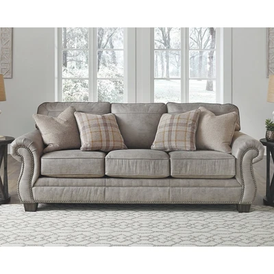 Gambar Ashley Olsberg Sofa Kulit 3 Seater - Abu Abu