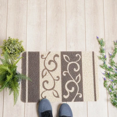 Gambar Krisbow Keset Pintu PVC Printed Flower 40x60 cm - Cokelat