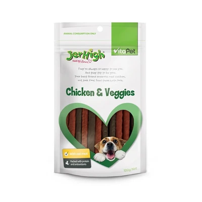 Gambar Jerhigh 100 Gr Camilan Anjing Chicken & Veggies