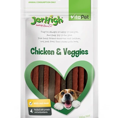 Gambar Jerhigh 100 Gr Camilan Anjing Chicken & Veggies