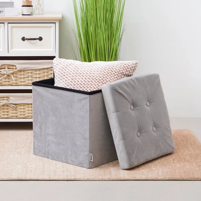 Gambar Informa Bangku Ottoman Lipat Fabric Velvet - Abu-Abu