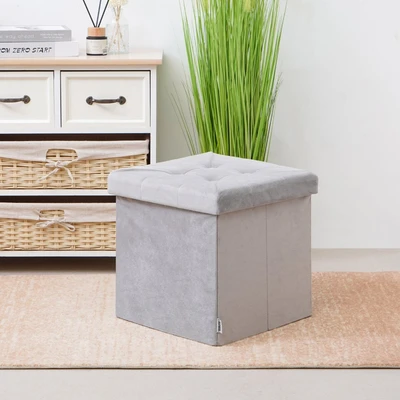 Gambar Informa Bangku Ottoman Lipat Fabric Velvet - Abu-Abu