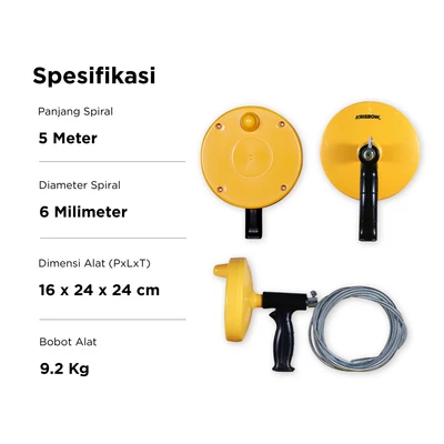 Gambar Krisbow Drain Cleaner 6mmx5m Drum Auger - Kuning