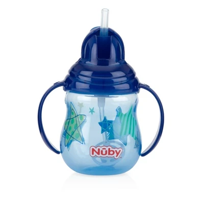 Gambar Nuby 270 Ml Botol Minum Flipit Twin Hndle W/straw - Biru