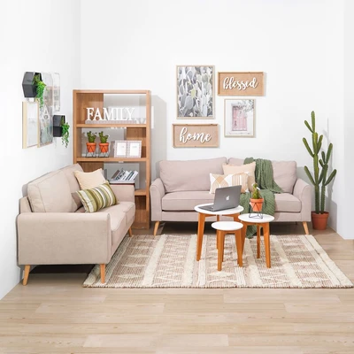 Gambar Nordia Alden Set Sofa Fabric 2 & 3 Seater - Krem