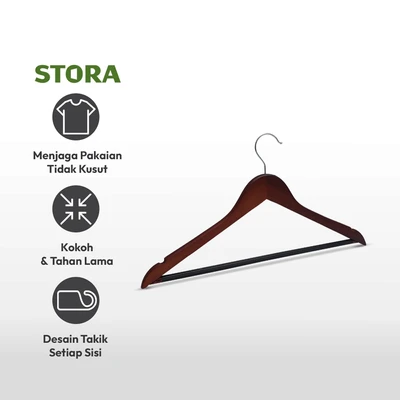 Gambar Stora 44.5 Cm Set 8 Pcs Hanger Kayu & Pvc Dengan Tube - Cokelat