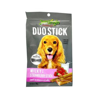 Gambar JerHigh Camilan Anjing Stick Duo Milky Strawberry 50 gr