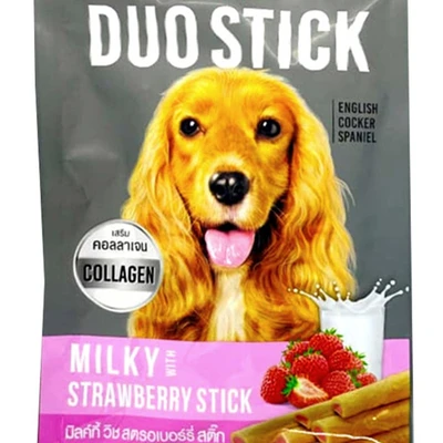 Gambar JerHigh Camilan Anjing Stick Duo Milky Strawberry 50 gr