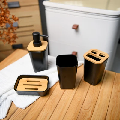 Gambar Stora Set 4 Pcs Perlengkapan Kamar Mandi Ps - Hitam
