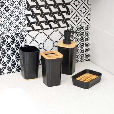 Gambar Stora Set 4 Pcs Perlengkapan Kamar Mandi Ps - Hitam