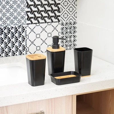 Gambar Stora Set 4 Pcs Perlengkapan Kamar Mandi Ps - Hitam