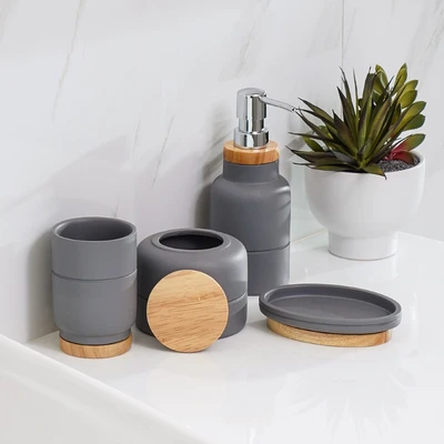 Gambar Stora Set 4 Pcs Perlengkapan Kamar Mandi Polyresin - Abu-abu