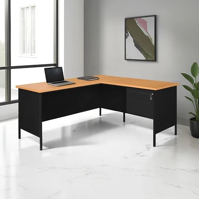 Jual Meja Kantor Metal L Shape Hitam Terbaik | Informa