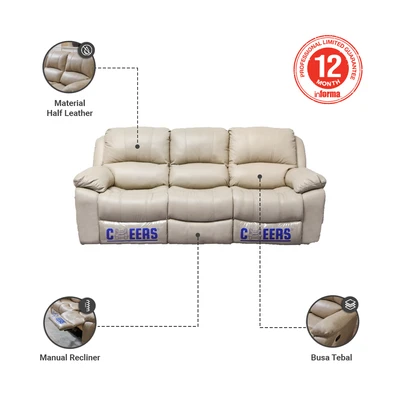 Gambar Cheers Maurice Sofa Recliner Kulit 3 Seater - Cokelat